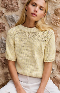 YAYA - Heavy Yarn Short Sleeve Sweater in Reed Yellow Dessin