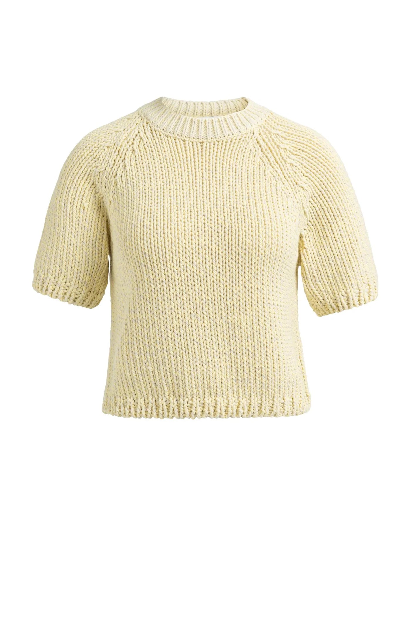 YAYA - Heavy Yarn Short Sleeve Sweater in Reed Yellow Dessin