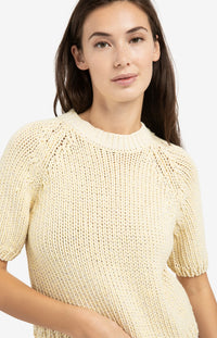 YAYA - Heavy Yarn Short Sleeve Sweater in Reed Yellow Dessin