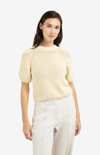 YAYA - Heavy Yarn Short Sleeve Sweater in Reed Yellow Dessin