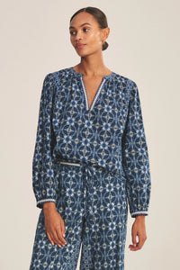 Velvet - Claudie - Handkerchief Printed Cambric Top in Navy