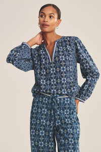 Velvet - Claudie - Handkerchief Printed Cambric Top in Navy
