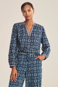 Velvet - Claudie - Handkerchief Printed Cambric Top in Navy