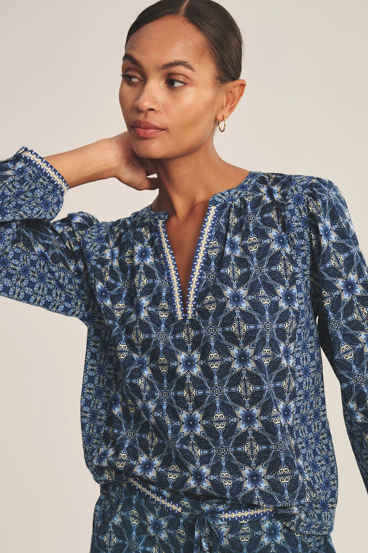 Velvet - Claudie - Handkerchief Printed Cambric Top in Navy