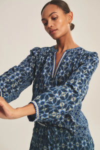 Velvet - Claudie - Handkerchief Printed Cambric Top in Navy