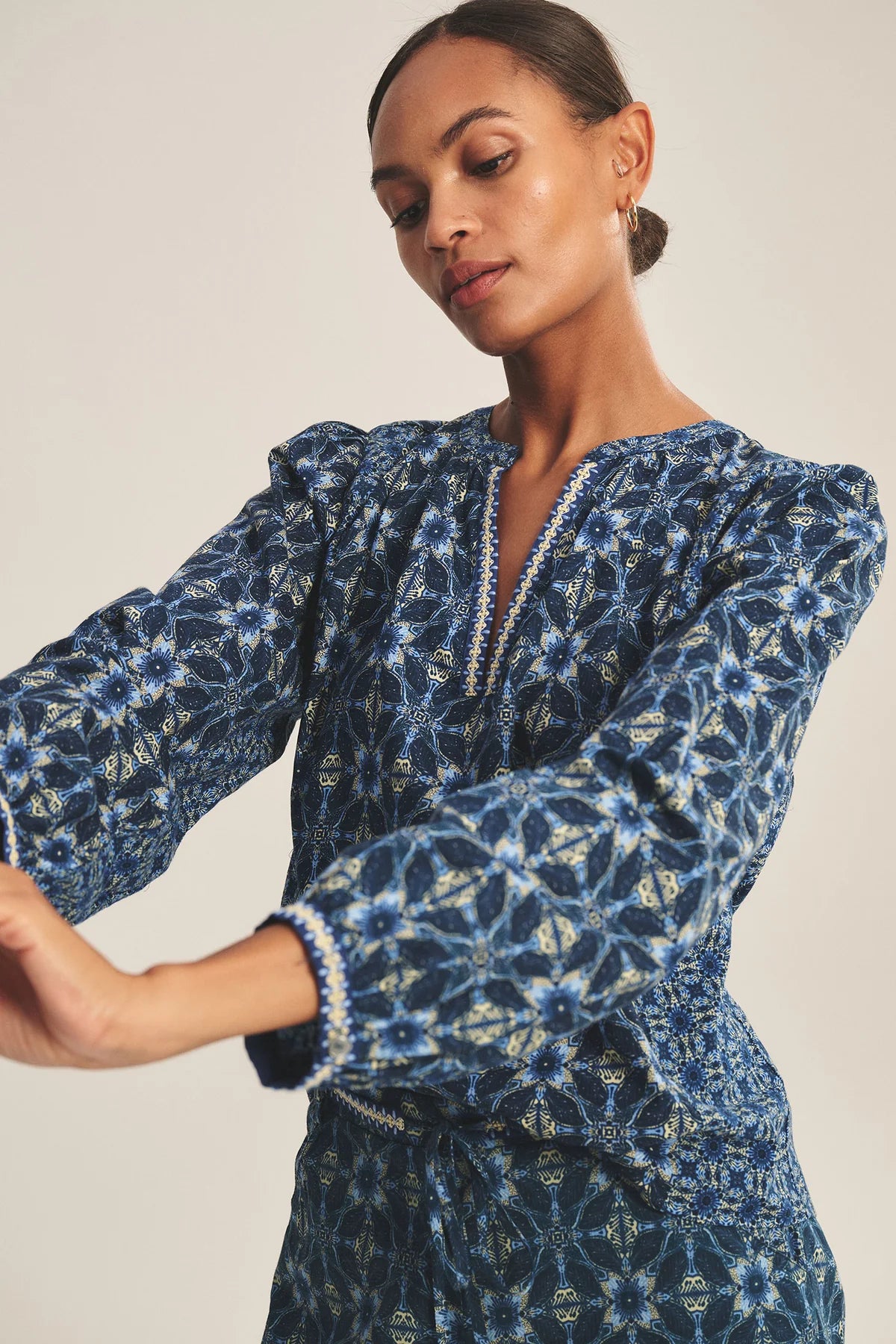 Velvet - Claudie - Handkerchief Printed Cambric Top in Navy