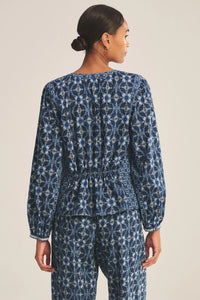 Velvet - Claudie - Handkerchief Printed Cambric Top in Navy