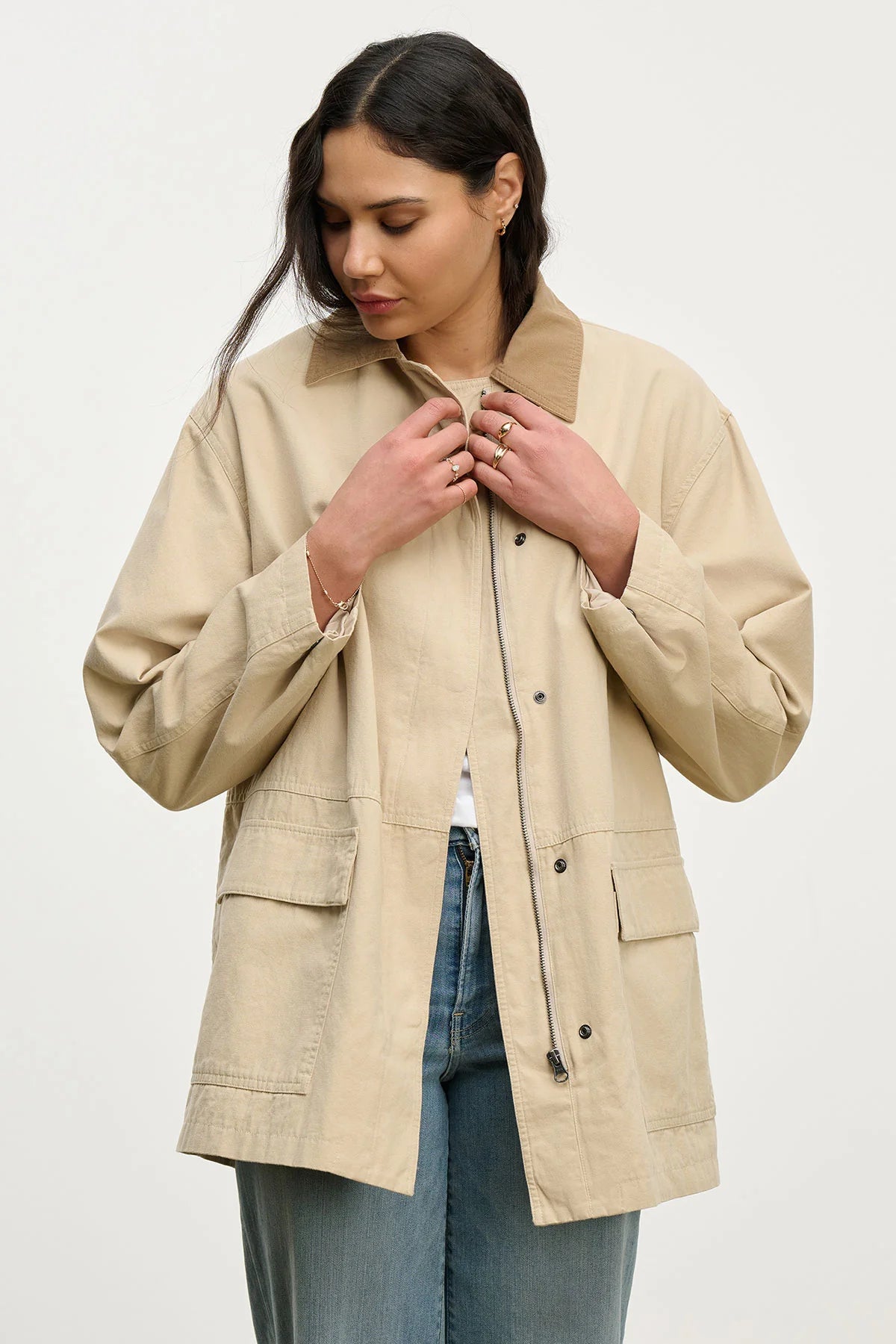 Velvet - Rosa - Cotton Canvas Jacket in Sand