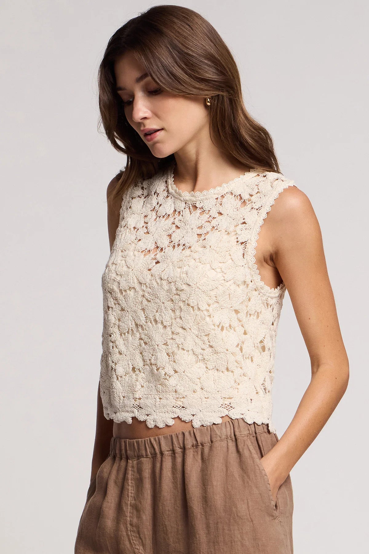 Velvet - Simona - Cotton Lace Top in Oat