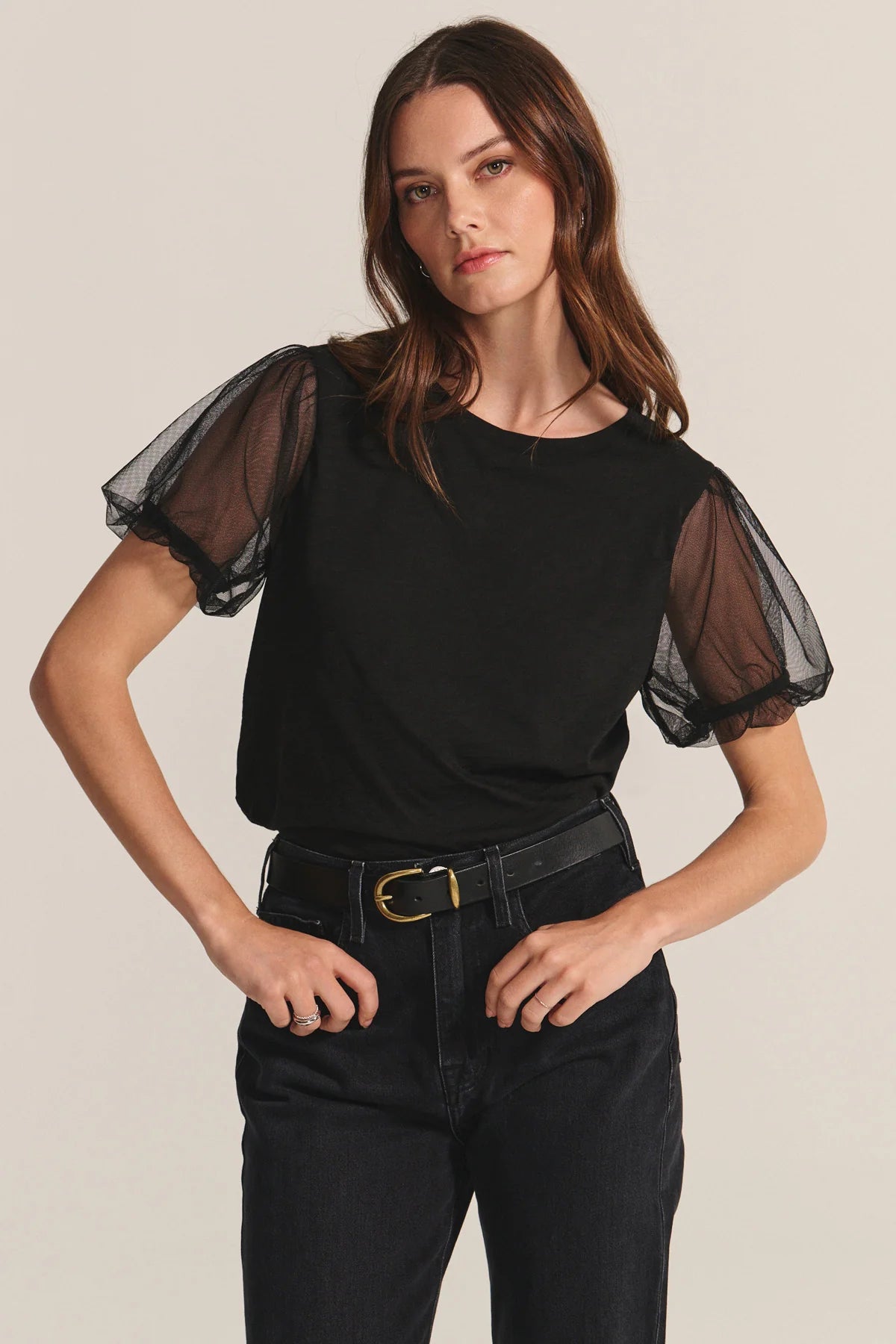 Velvet - Justine - Cotton Slub Novelty Tee in Black