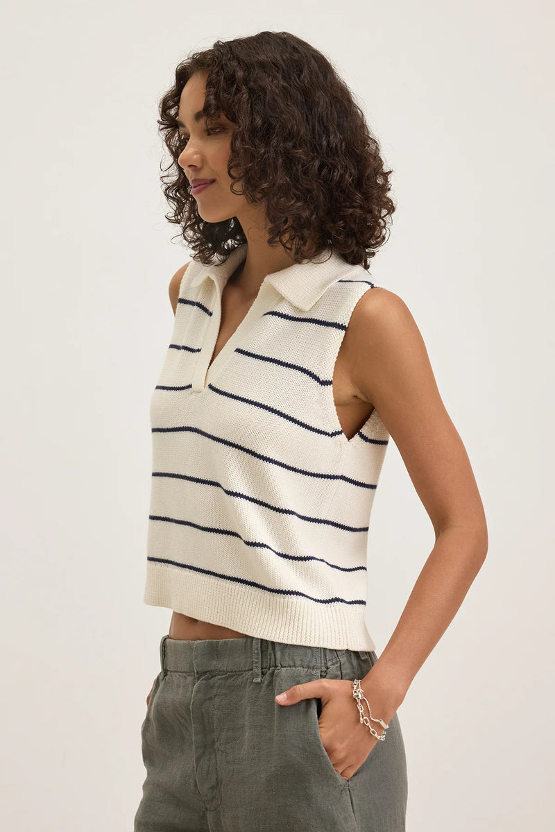 Velvet - Nayla - Cotton Cashmere Sweater Vest in Milk/Blue