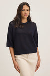 Velvet - Vienna Cotton Cashmere Mesh Sweater in Navy