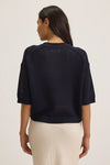 Velvet - Vienna Cotton Cashmere Mesh Sweater in Navy