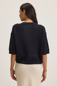 Velvet - Vienna Cotton Cashmere Mesh Sweater in Navy