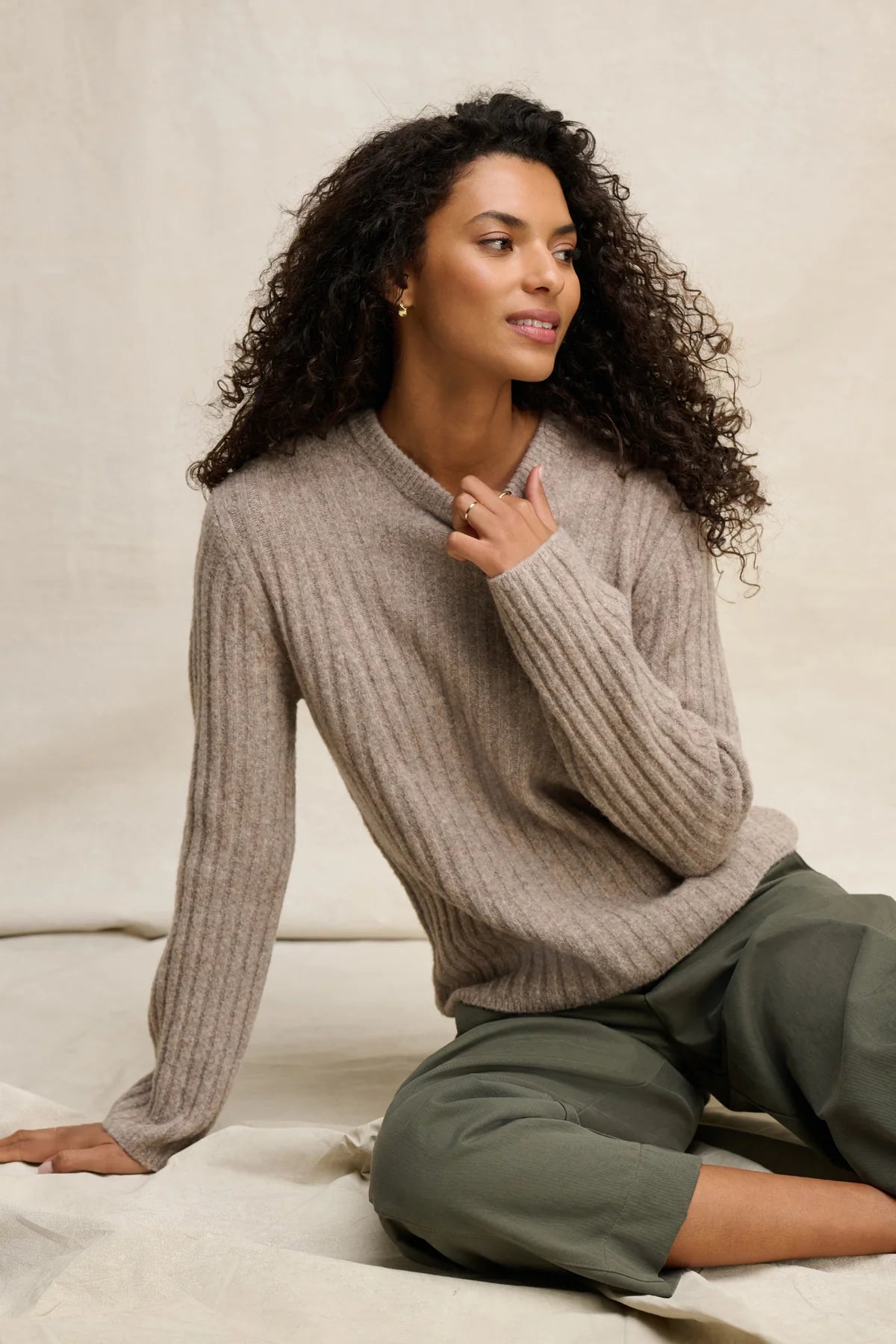 Velvet - Imana - Wool Blend Sweater in Tan