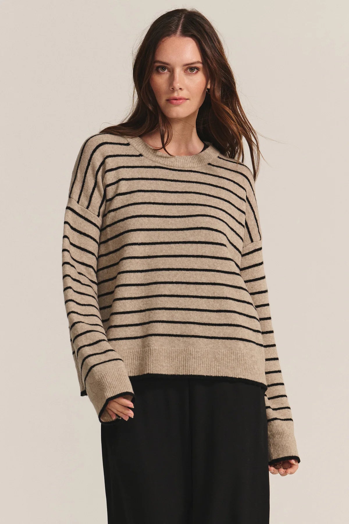 Velvet - Romy - Cozy Stripe Sweater in Oatmeal/Black
