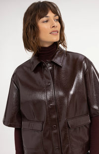 YAYA -  Cropped Faux Leather Glossy Jacket in Bitter Chocolate Red