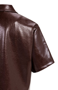 YAYA -  Cropped Faux Leather Glossy Jacket in Bitter Chocolate Red