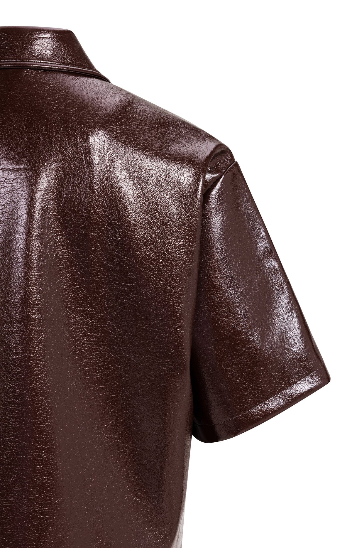 YAYA -  Cropped Faux Leather Glossy Jacket in Bitter Chocolate Red