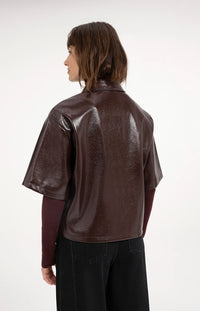 YAYA -  Cropped Faux Leather Glossy Jacket in Bitter Chocolate Red
