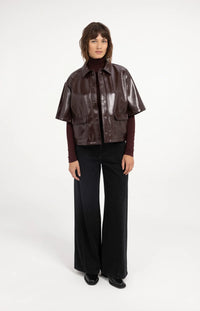 YAYA -  Cropped Faux Leather Glossy Jacket in Bitter Chocolate Red
