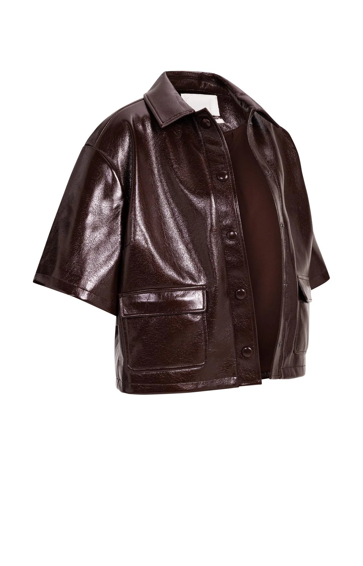 YAYA -  Cropped Faux Leather Glossy Jacket in Bitter Chocolate Red