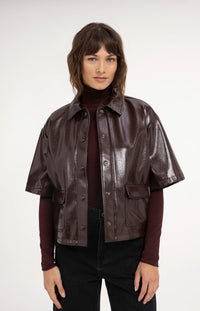 YAYA -  Cropped Faux Leather Glossy Jacket in Bitter Chocolate Red