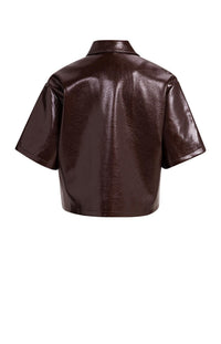 YAYA -  Cropped Faux Leather Glossy Jacket in Bitter Chocolate Red