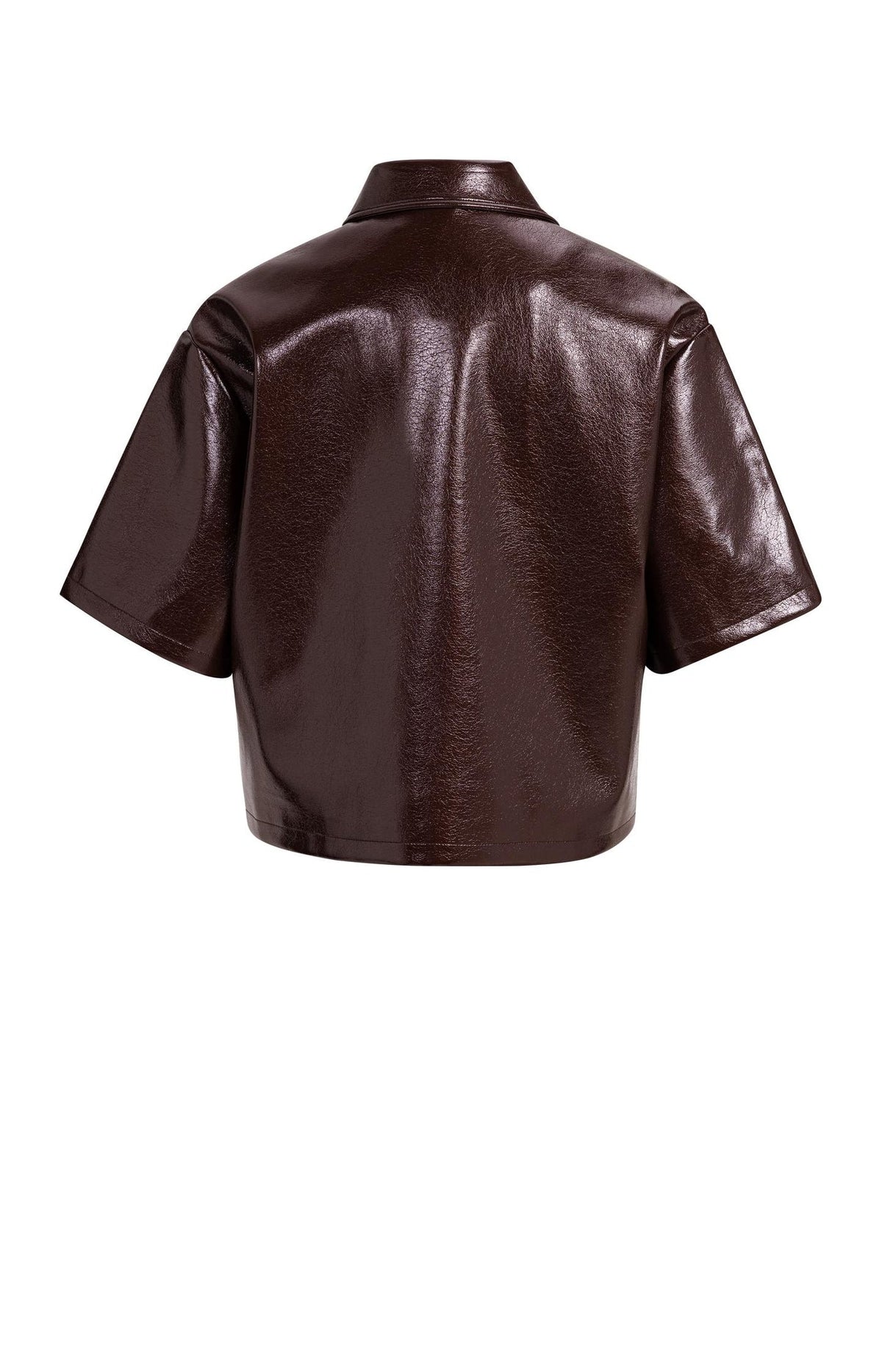 YAYA -  Cropped Faux Leather Glossy Jacket in Bitter Chocolate Red