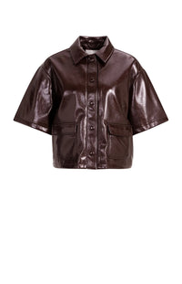 YAYA -  Cropped Faux Leather Glossy Jacket in Bitter Chocolate Red