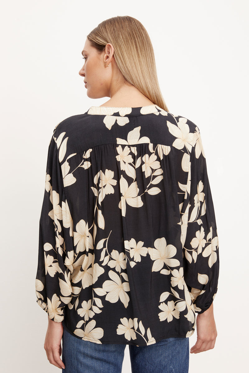 Velvet - Destina - Daylily Print top in Black