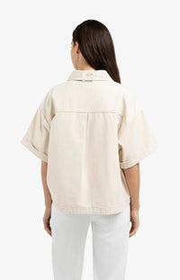 YAYA - Denim Twill Short Sleeve Jacket in Desert Beige