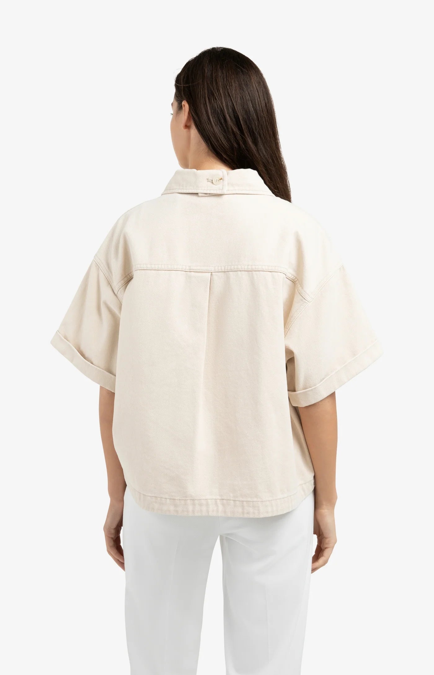 YAYA - Denim Twill Short Sleeve Jacket in Desert Beige