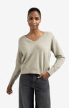 YAYA - Double V-neck Sweater with Back Button Detail in Brownish Grey