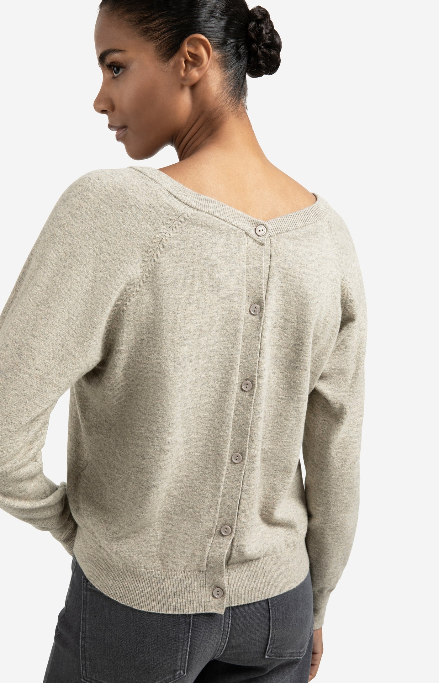 YAYA - Double V-neck Sweater with Back Button Detail in Brownish Grey