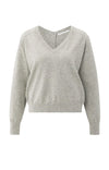 YAYA - Double V-neck Sweater with Back Button Detail in Brownish Grey