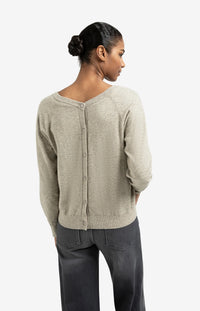 YAYA - Double V-neck Sweater with Back Button Detail in Brownish Grey
