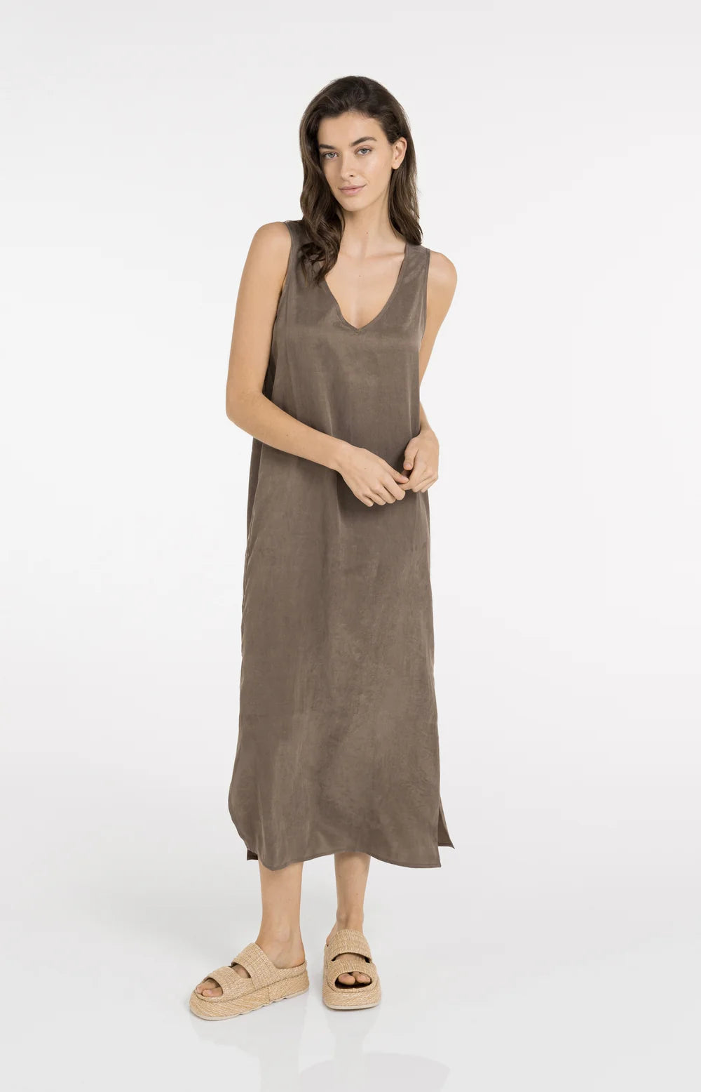 YAYA - Dress with Crinkle Texture in Washed Brown