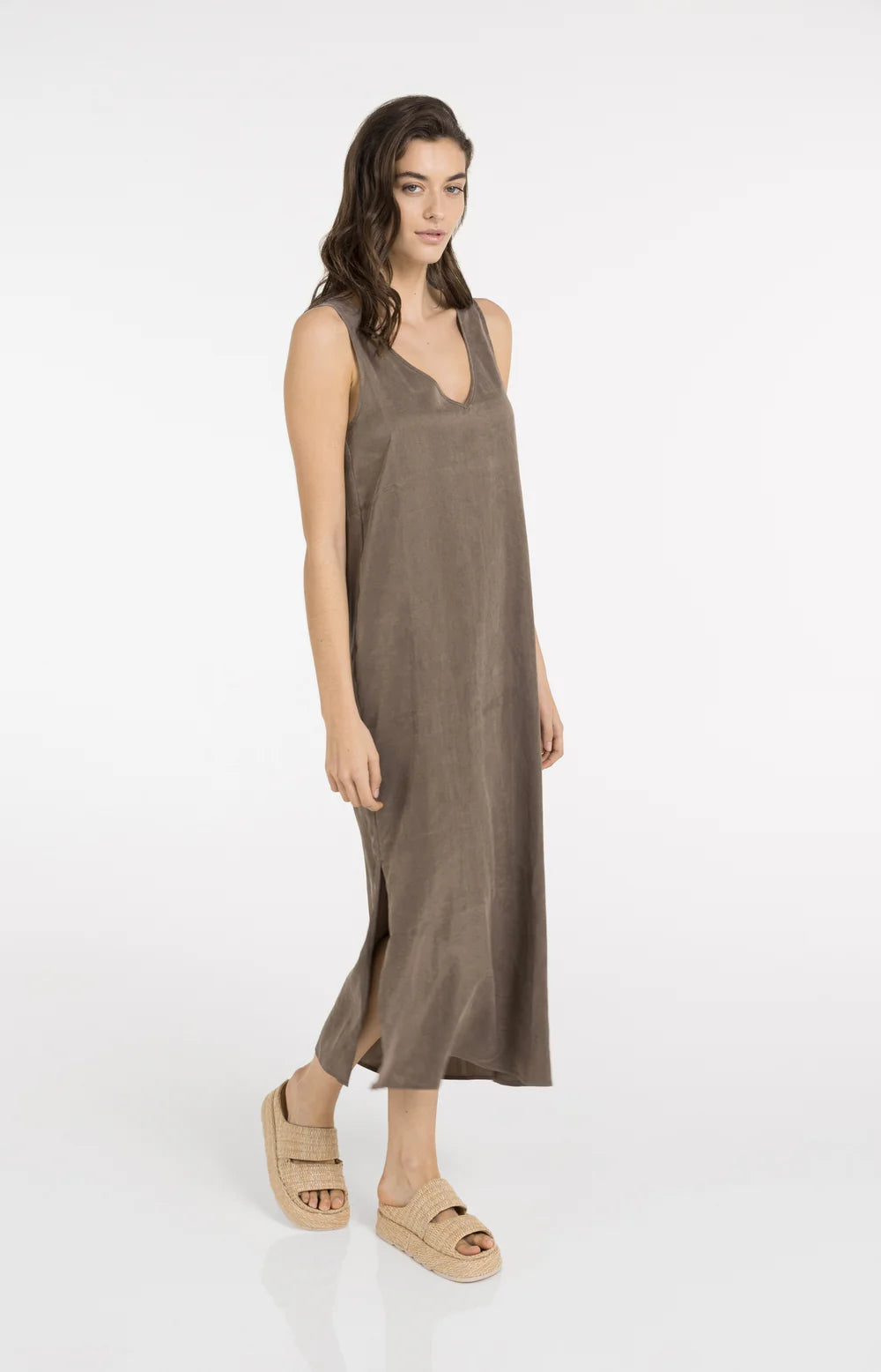 YAYA - Dress with Crinkle Texture in Washed Brown