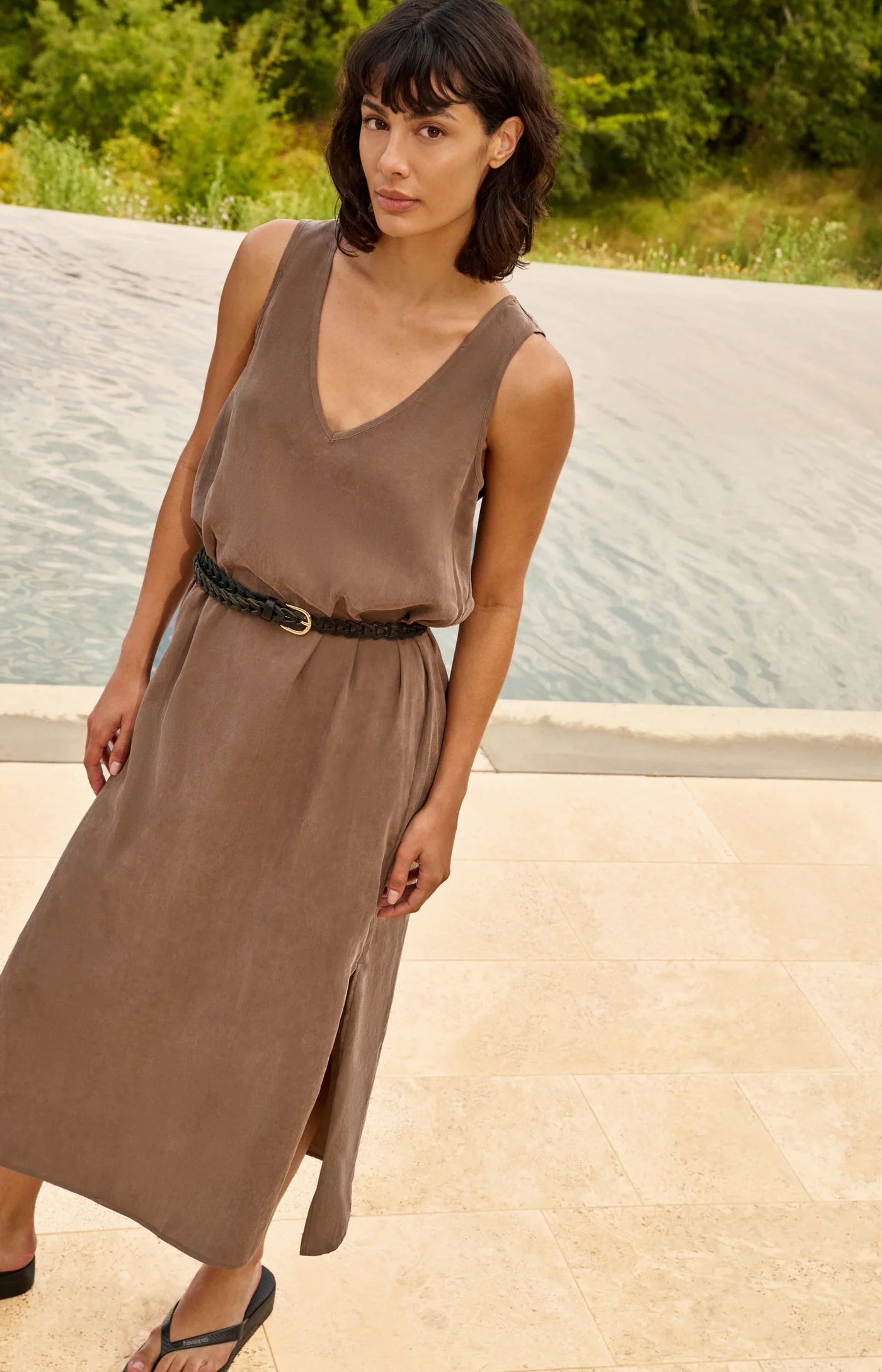 YAYA - Dress with Crinkle Texture in Washed Brown