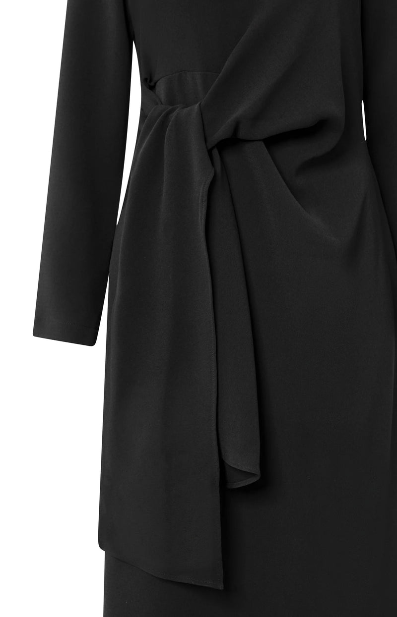 YAYA - Elegant Long Sleeve Dress with Front Knot Detail in Black
