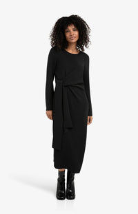 YAYA - Elegant Long Sleeve Dress with Front Knot Detail in Black