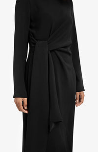 YAYA - Elegant Long Sleeve Dress with Front Knot Detail in Black