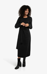YAYA - Elegant Long Sleeve Dress with Front Knot Detail in Black