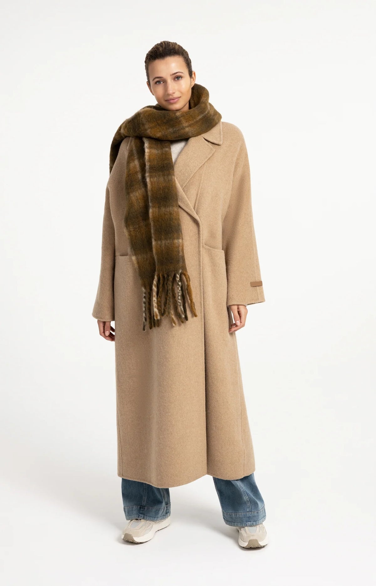 YAYA - Long Wool Blend Coat in Cornstalk Brown Melange