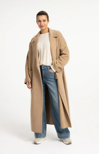 YAYA - Long Wool Blend Coat in Cornstalk Brown Melange
