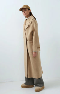 YAYA - Long Wool Blend Coat in Cornstalk Brown Melange