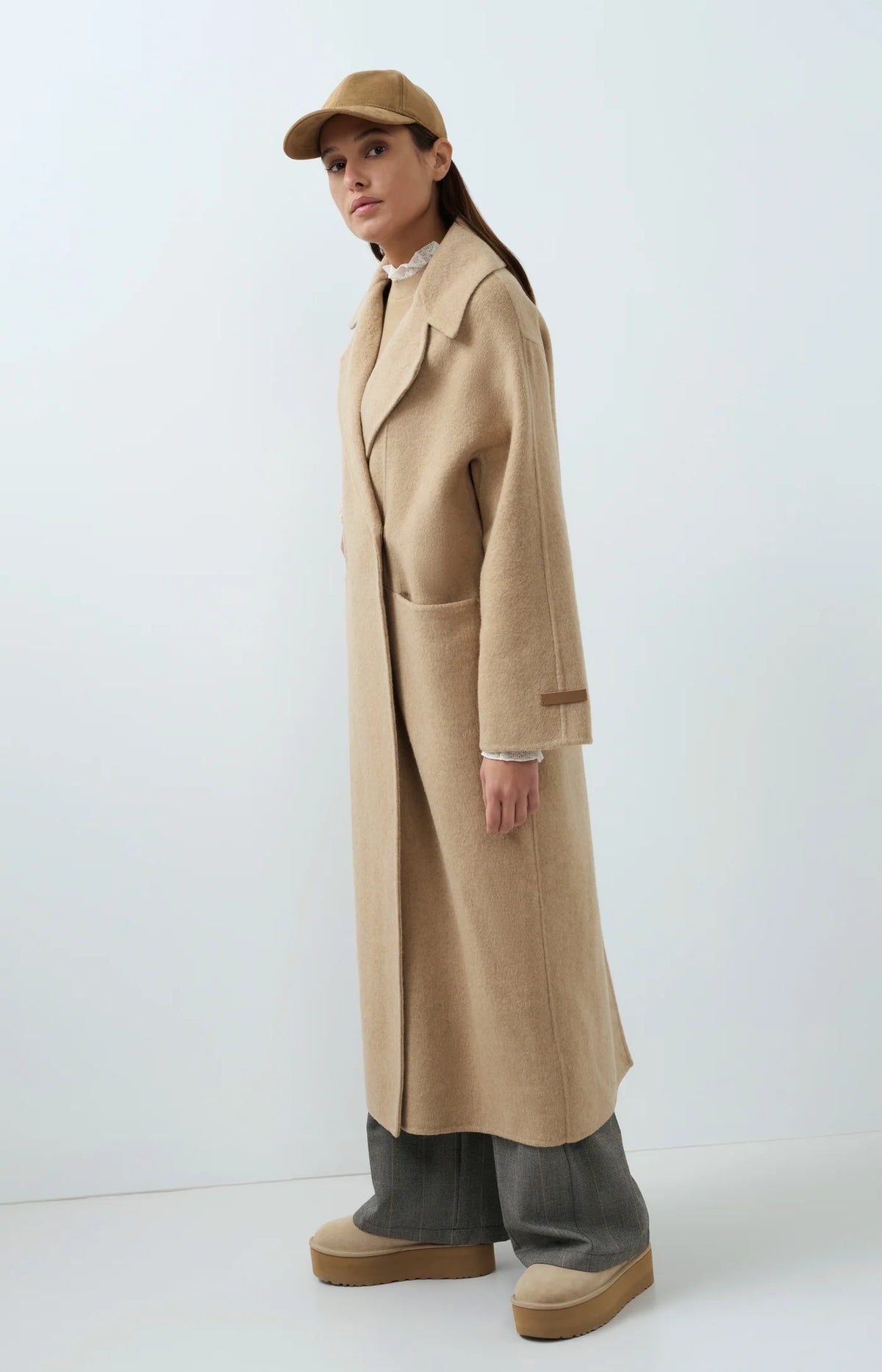 YAYA - Long Wool Blend Coat in Cornstalk Brown Melange