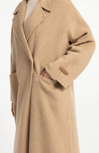 YAYA - Long Wool Blend Coat in Cornstalk Brown Melange