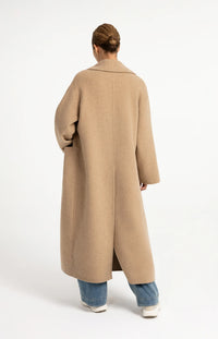 YAYA - Long Wool Blend Coat in Cornstalk Brown Melange